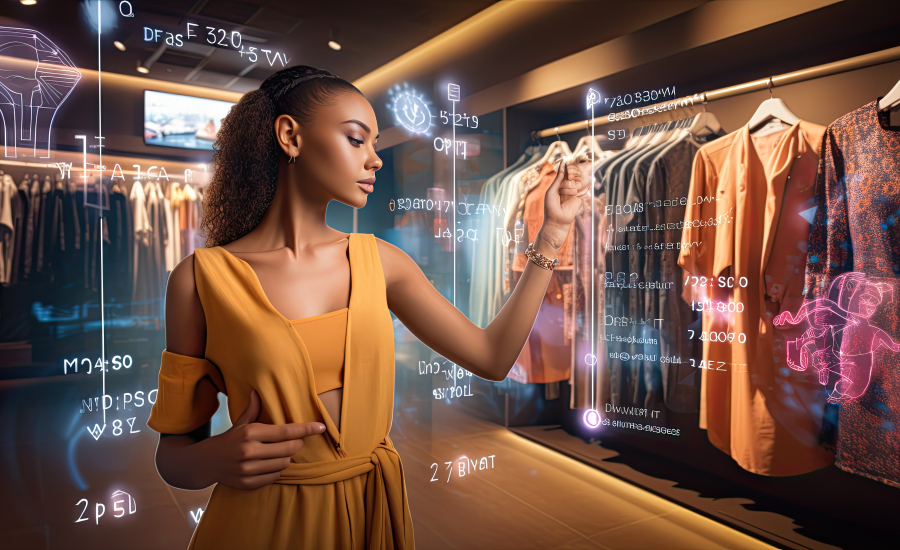 Femme qui regarde sa penderie numérique pour choisir ses vêtements