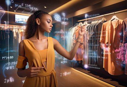 Femme qui regarde sa penderie numérique pour choisir ses vêtements